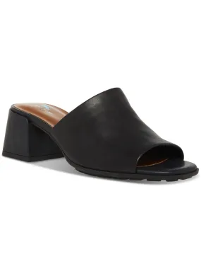 AQUA COLLEGE Womens Black Goring Padded Marla Square Toe Block Heel Slip On Leather Mules M