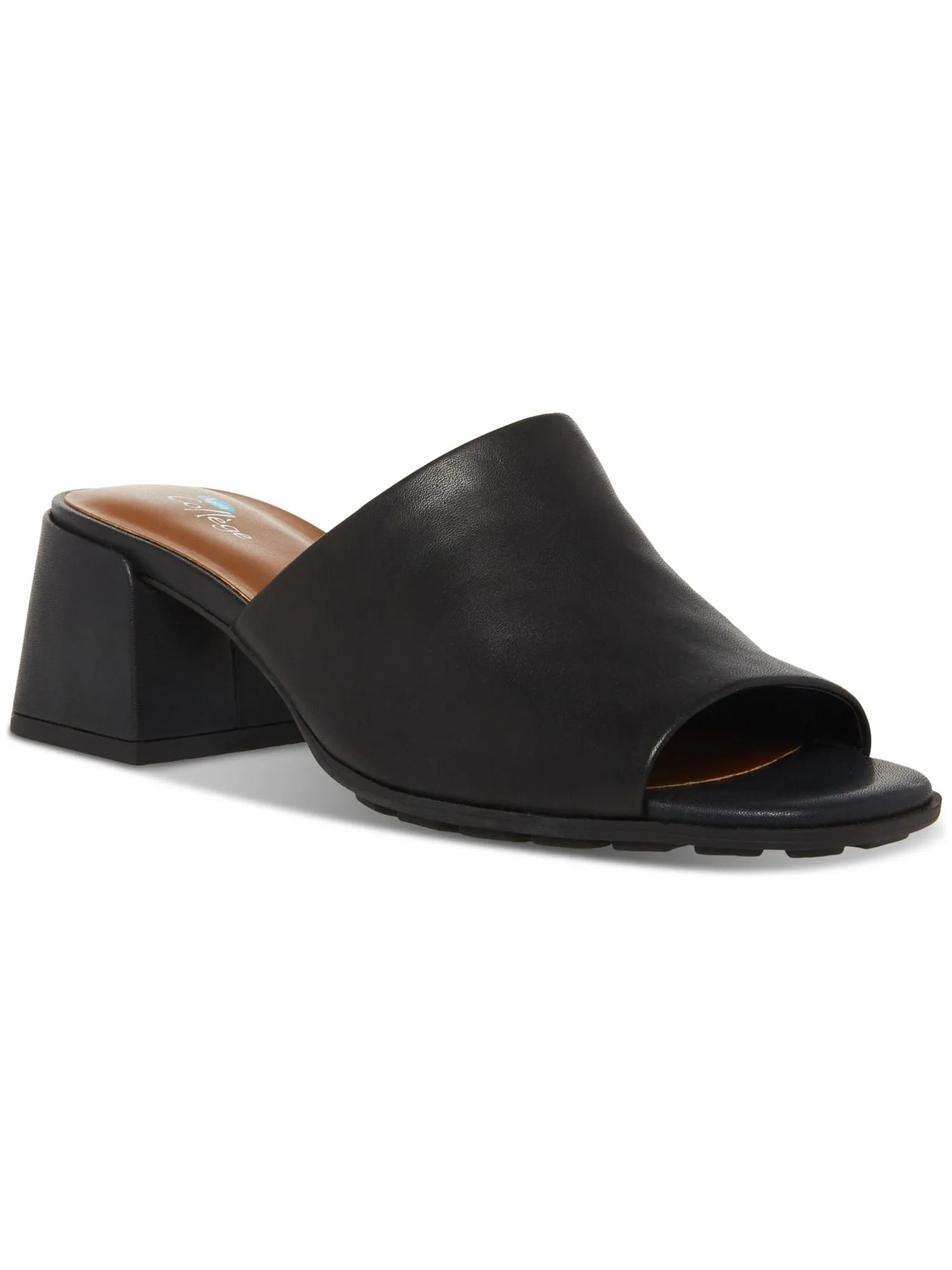 AQUA COLLEGE Womens Black Goring Padded Marla Square Toe Block Heel Slip On Leather Mules M