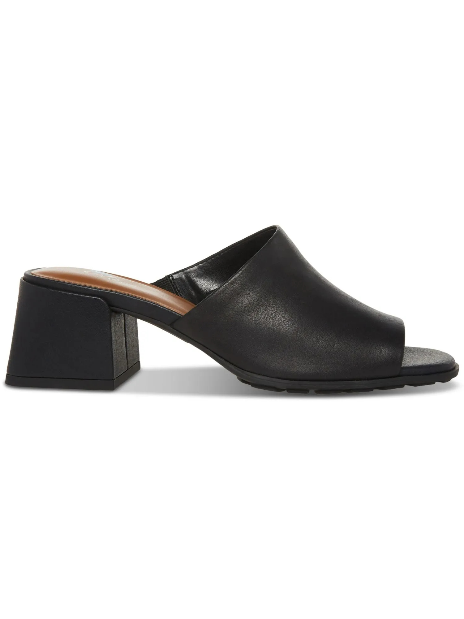 AQUA COLLEGE Womens Black Goring Padded Marla Square Toe Block Heel Slip On Leather Mules M