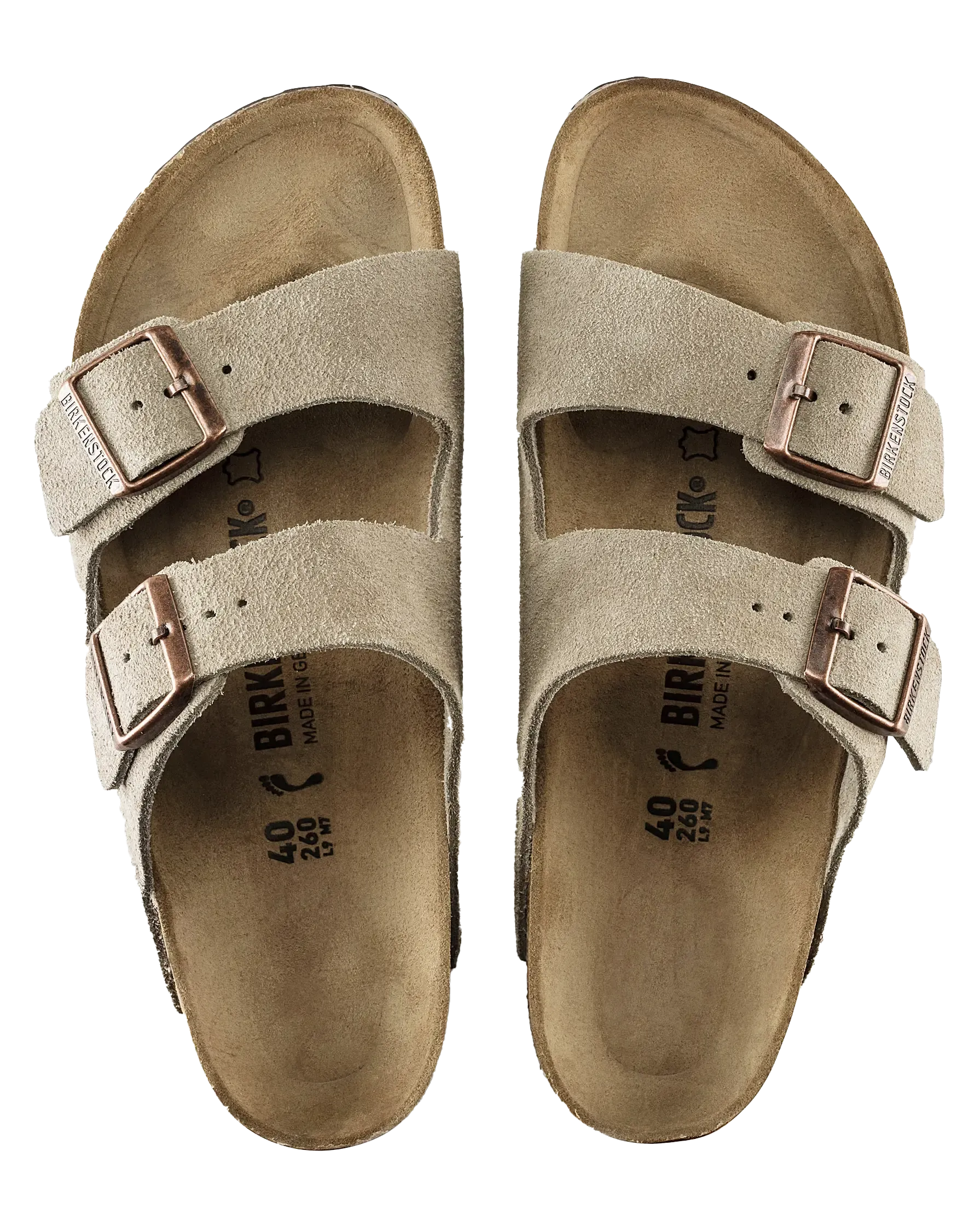 Arizona Suede Leather Sandals in Taupe