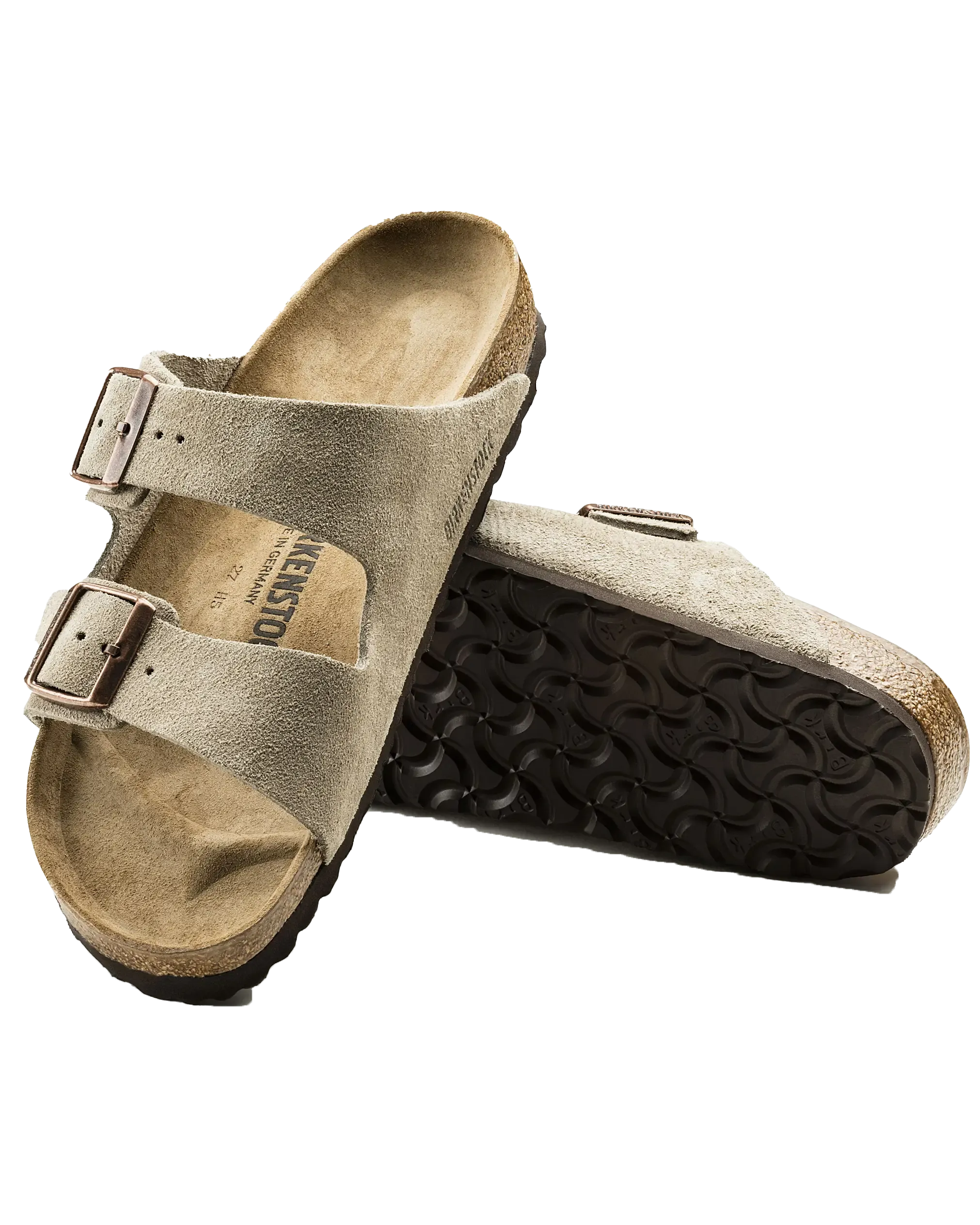 Arizona Suede Leather Sandals in Taupe