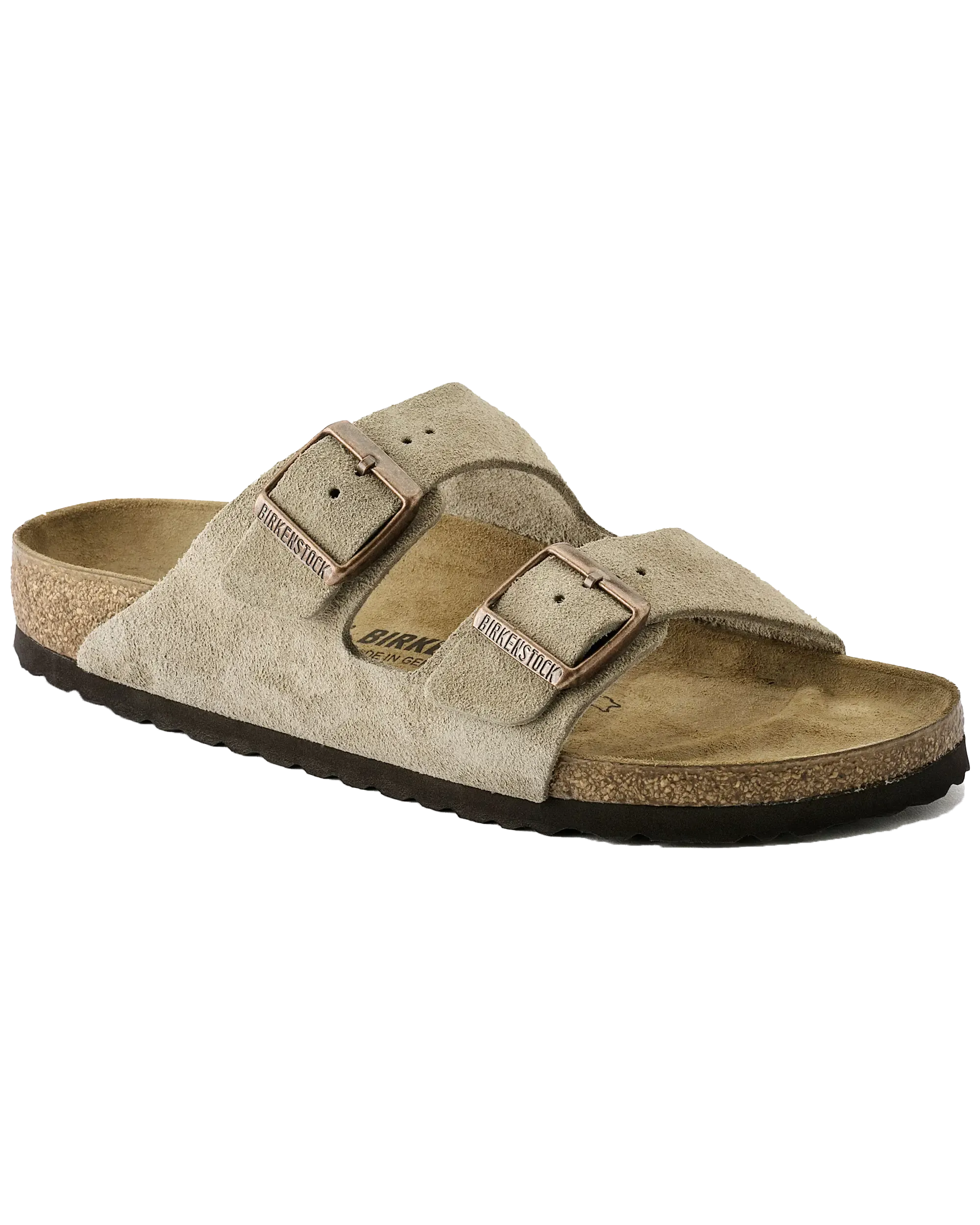 Arizona Suede Leather Sandals in Taupe