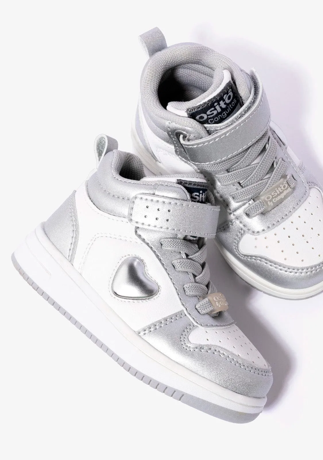 Baby's Silver / White With Lights Hi-Top Sneakers