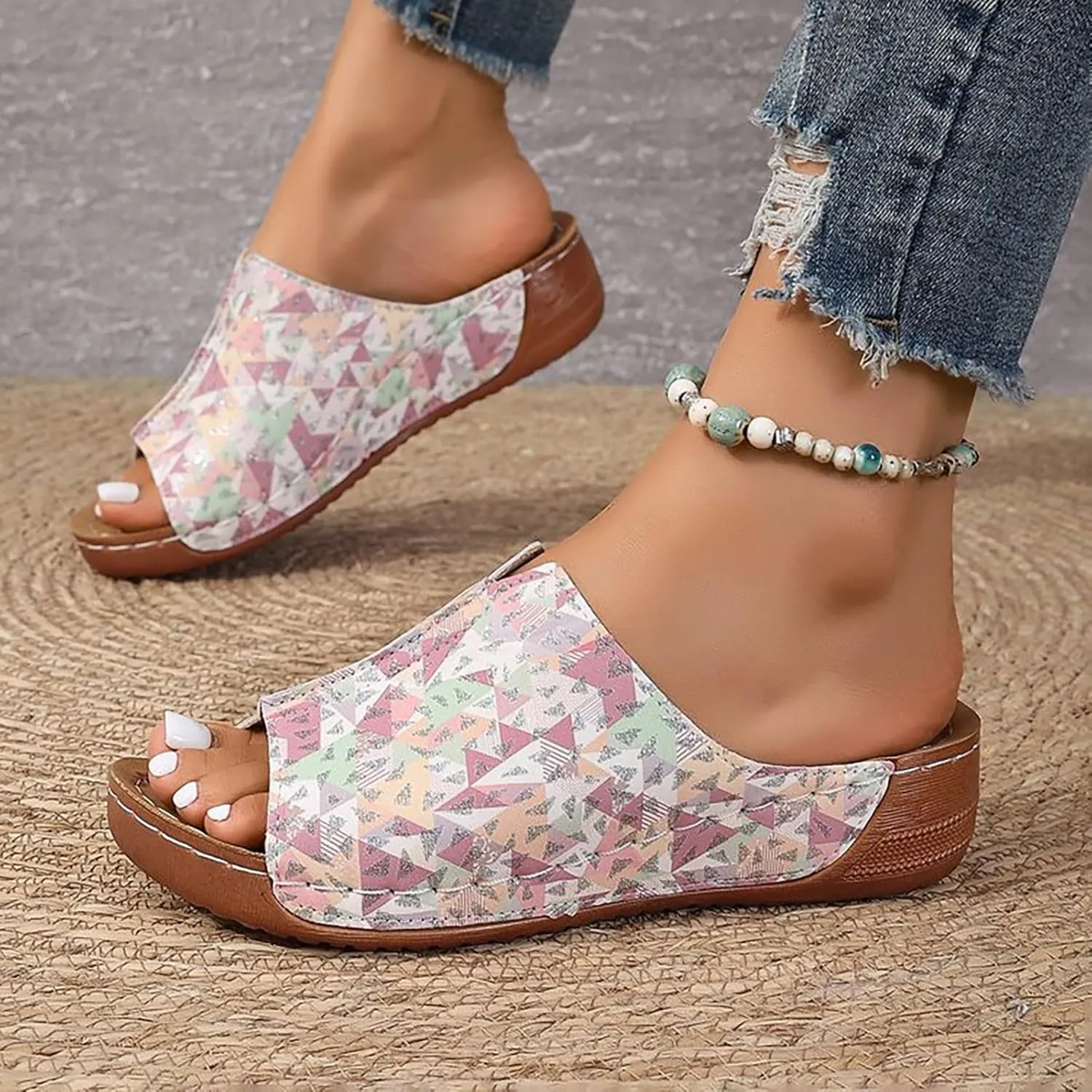 Beach Sandals for Woman Orthopedic Arch Support Comfort Walking Wedges Shoes Summer Breathable Fashion Casual Slides