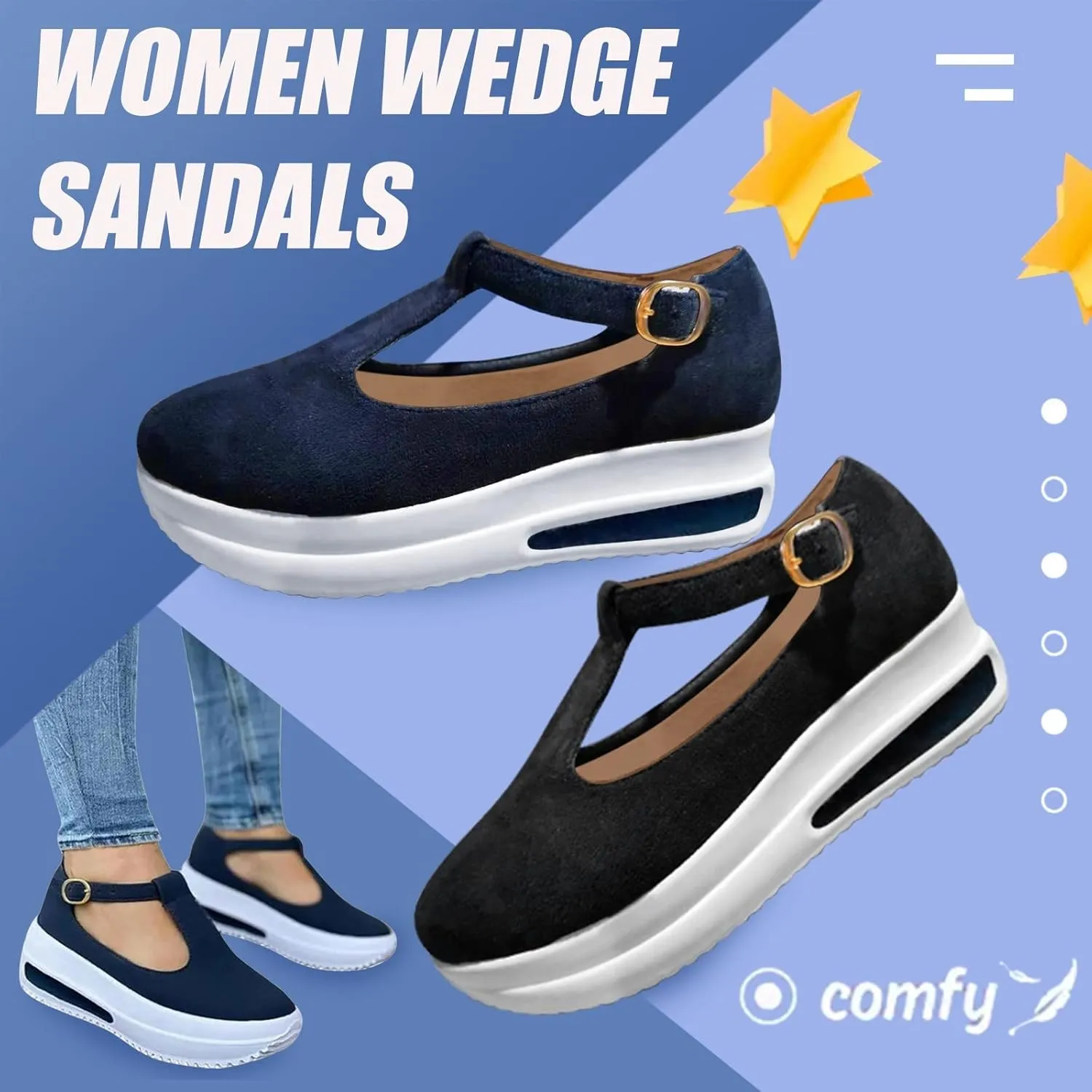 Black Sandals Women Wedge, Sandals for Women Wedge Dressy Breathable Flat Slippers Open Toe Walking Shoes