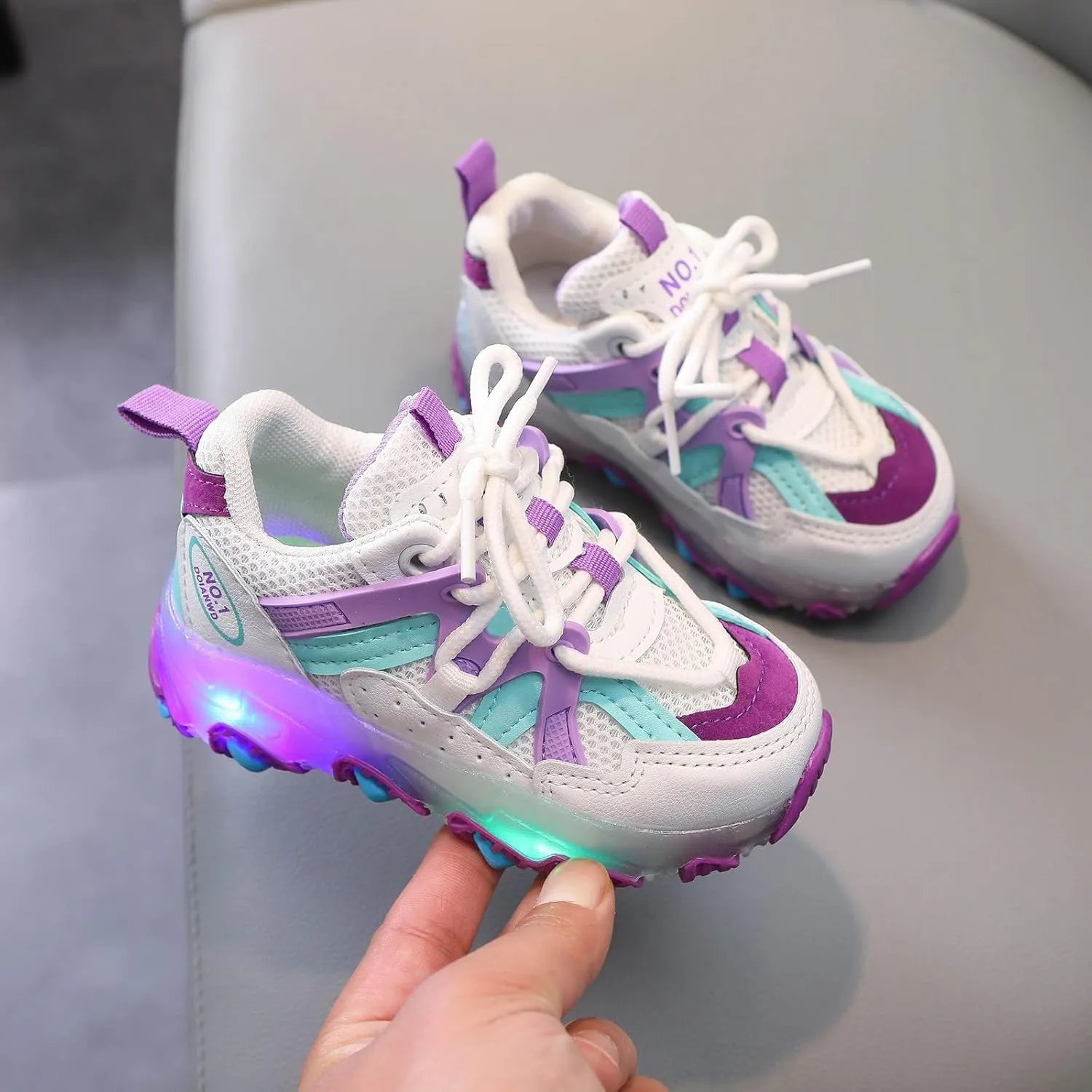 Boys Girls LED Light Up Shoes Kids Luminous Light Mesh Breathable Sport Shoes Toddler Flashing Tied Little Baby Shoe