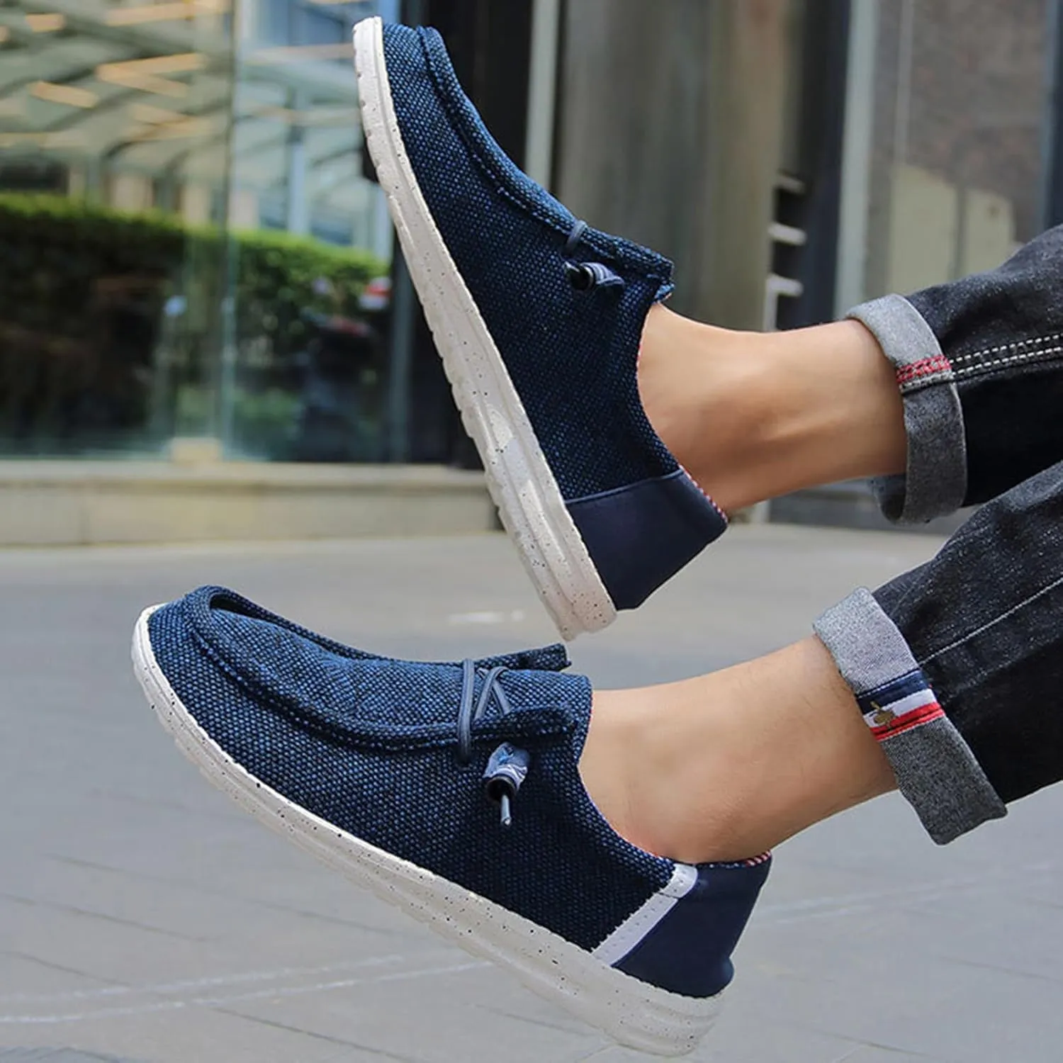 Canvas Boat Shoes Men,Classic Lightweight Breathable Men's Loafers & Slip-ons,Casual Comfortable Deck Shoes Mens,Non-Slip Rubber Soles,for All Day