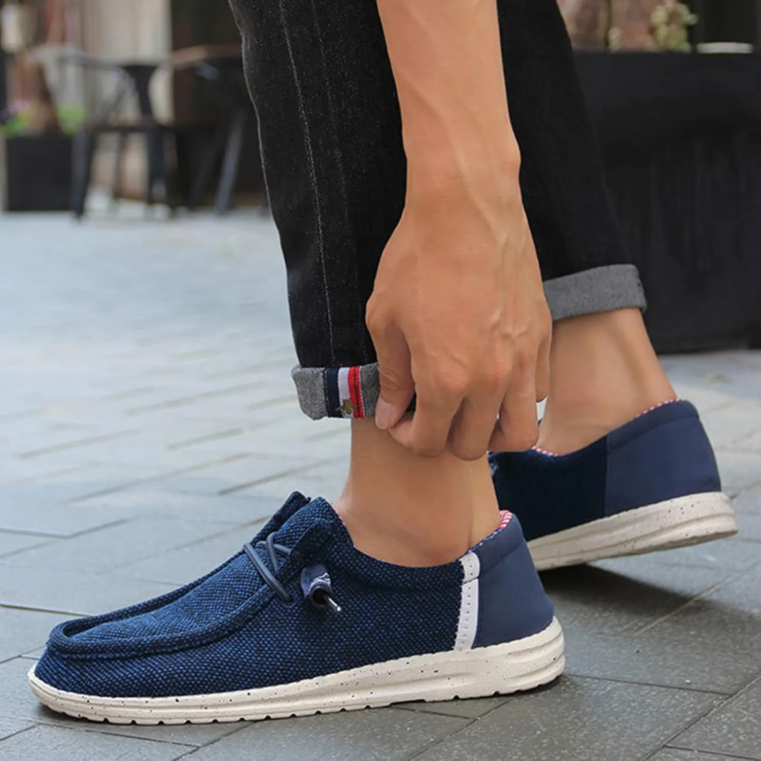 Canvas Boat Shoes Men,Classic Lightweight Breathable Men's Loafers & Slip-ons,Casual Comfortable Deck Shoes Mens,Non-Slip Rubber Soles,for All Day