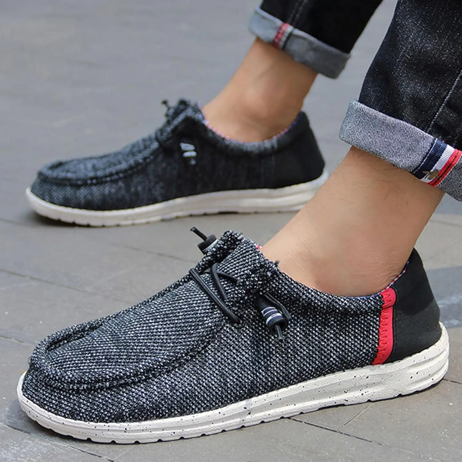 Canvas Boat Shoes Men,Classic Lightweight Breathable Men's Loafers & Slip-ons,Casual Comfortable Deck Shoes Mens,Non-Slip Rubber Soles,for All Day