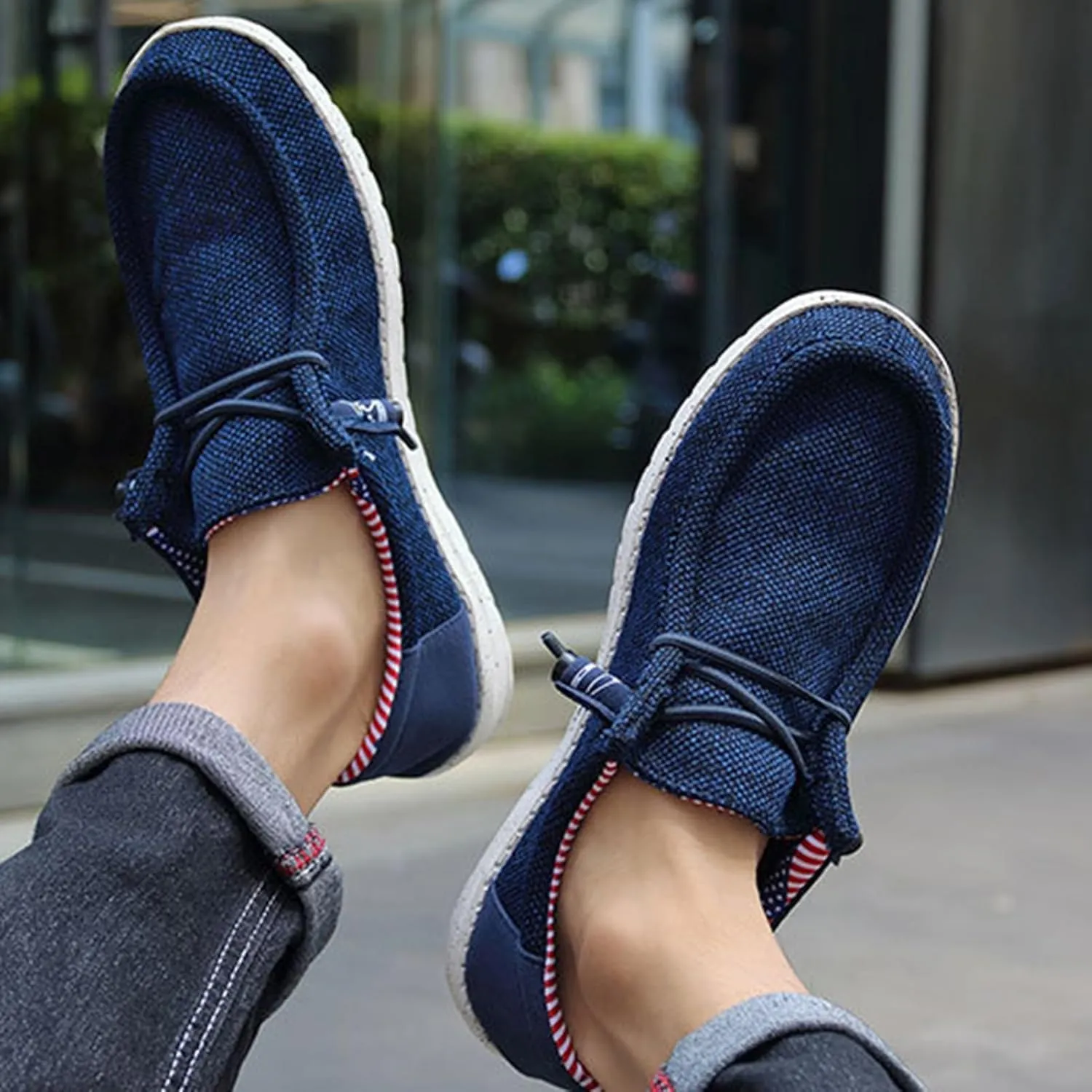 Canvas Boat Shoes Men,Classic Lightweight Breathable Men's Loafers & Slip-ons,Casual Comfortable Deck Shoes Mens,Non-Slip Rubber Soles,for All Day