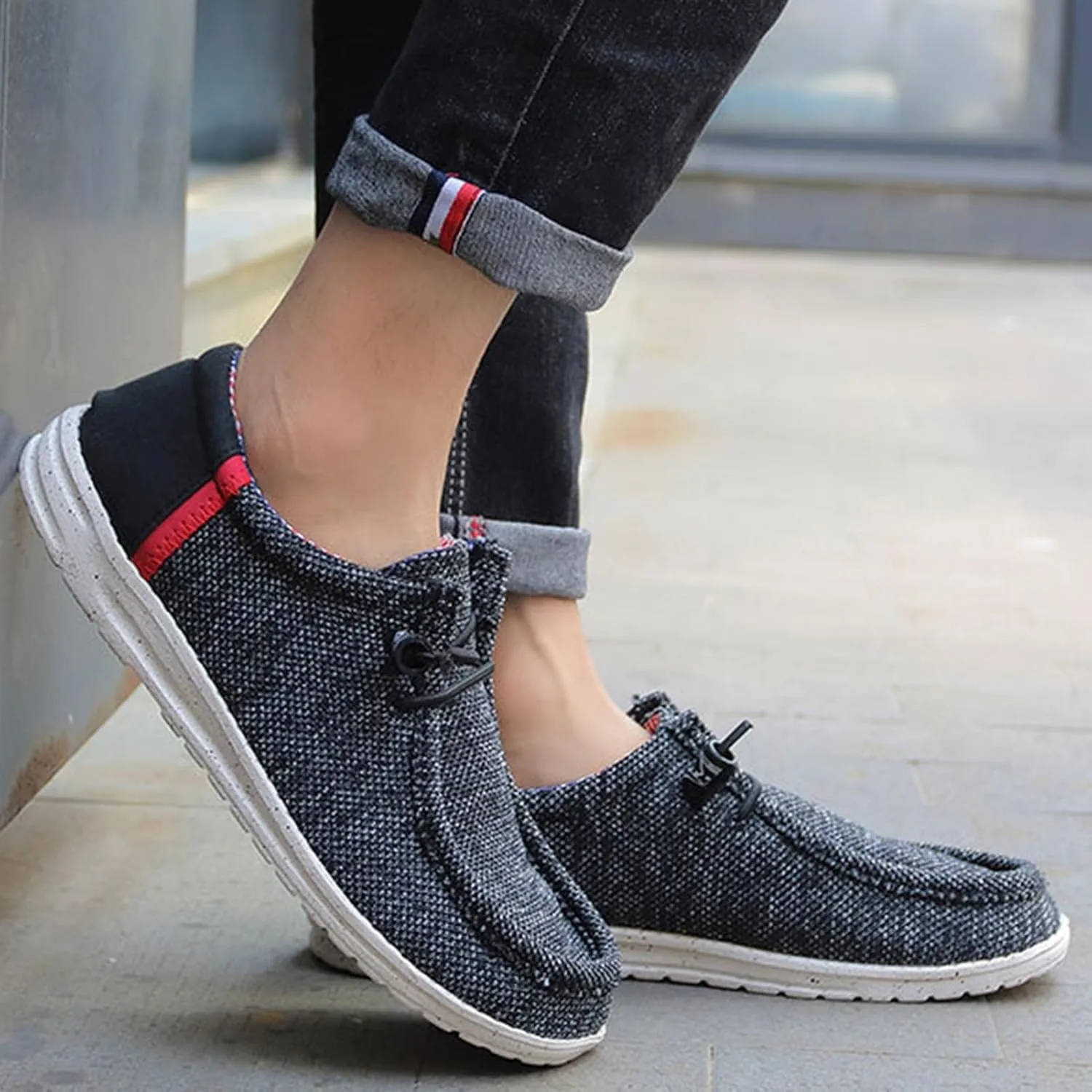 Canvas Boat Shoes Men,Classic Lightweight Breathable Men's Loafers & Slip-ons,Casual Comfortable Deck Shoes Mens,Non-Slip Rubber Soles,for All Day