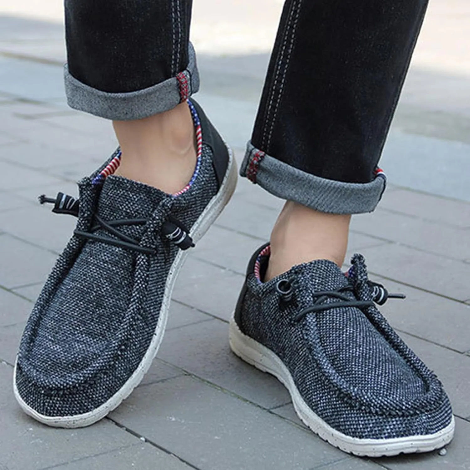 Canvas Boat Shoes Men,Classic Lightweight Breathable Men's Loafers & Slip-ons,Casual Comfortable Deck Shoes Mens,Non-Slip Rubber Soles,for All Day
