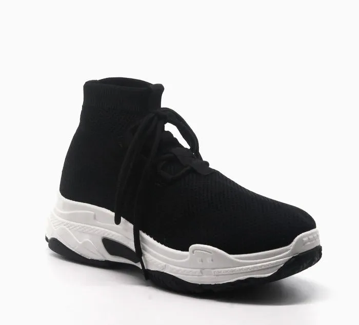 Cape Robbin Its Real Black Lace Up Platform Casual Fashion Socks Sneakers