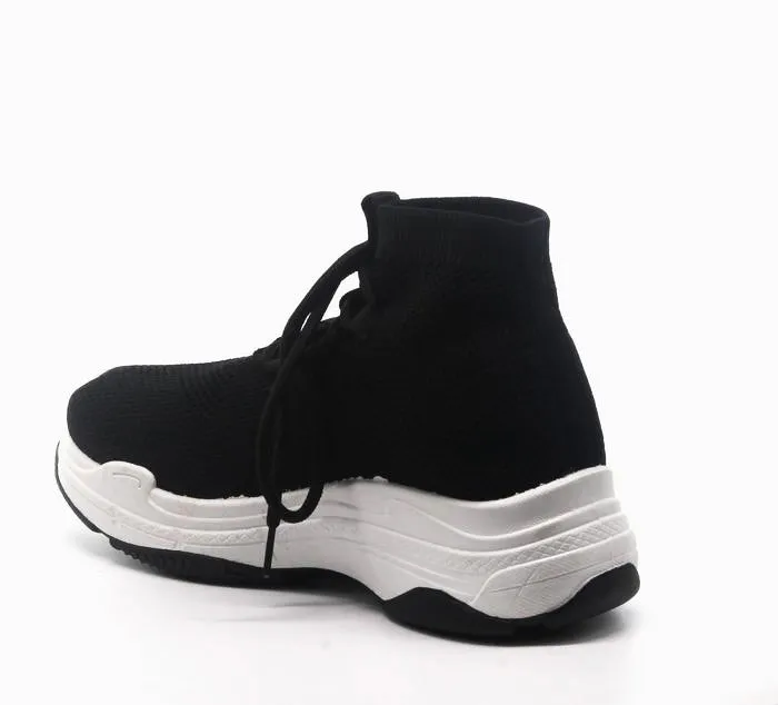 Cape Robbin Its Real Black Lace Up Platform Casual Fashion Socks Sneakers
