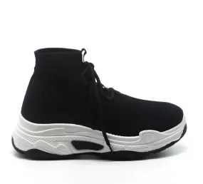 Cape Robbin Its Real Black Lace Up Platform Casual Fashion Socks Sneakers