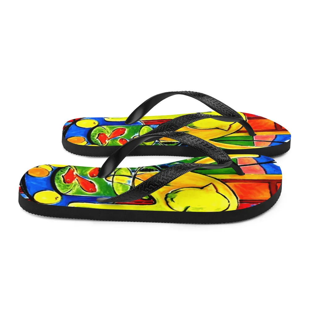 Cat with Red Fishes Flip-Flops