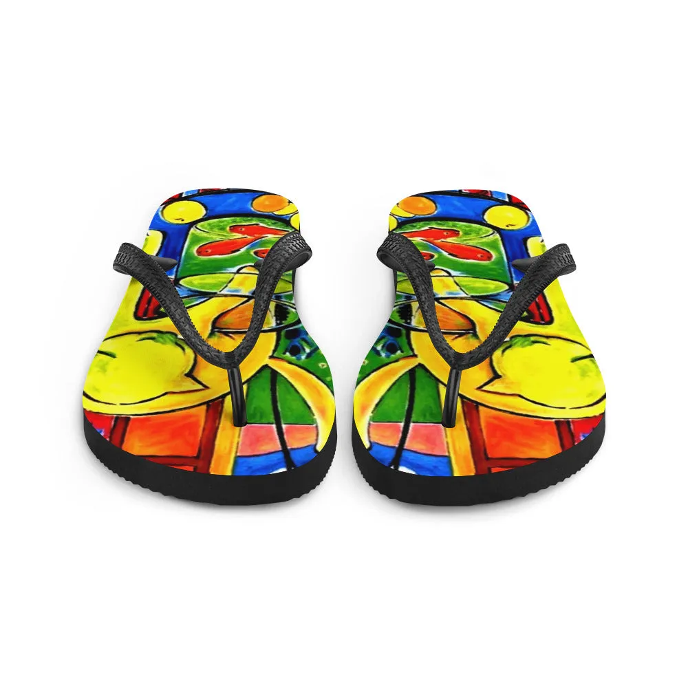 Cat with Red Fishes Flip-Flops
