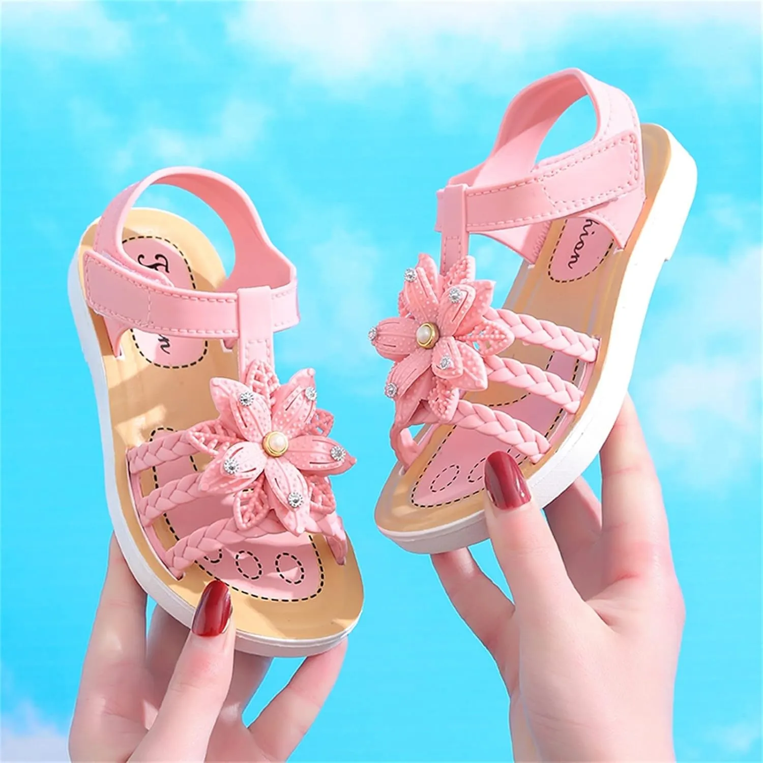 Children Sandals Soft Flat Shoes Fashion Comfortable Bow Soft Bottom Lightweight Baby Princess Sandals Cute Shoes (Pink, 13.5 Little Child)