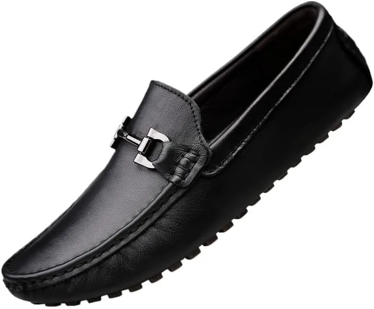 Classic Mens Loafers - PU Leather Round Toe Driving Shoes | Lightweight, Anti-Slip Sole for Wedding, Walking | Solid Color Slip-On Comfort