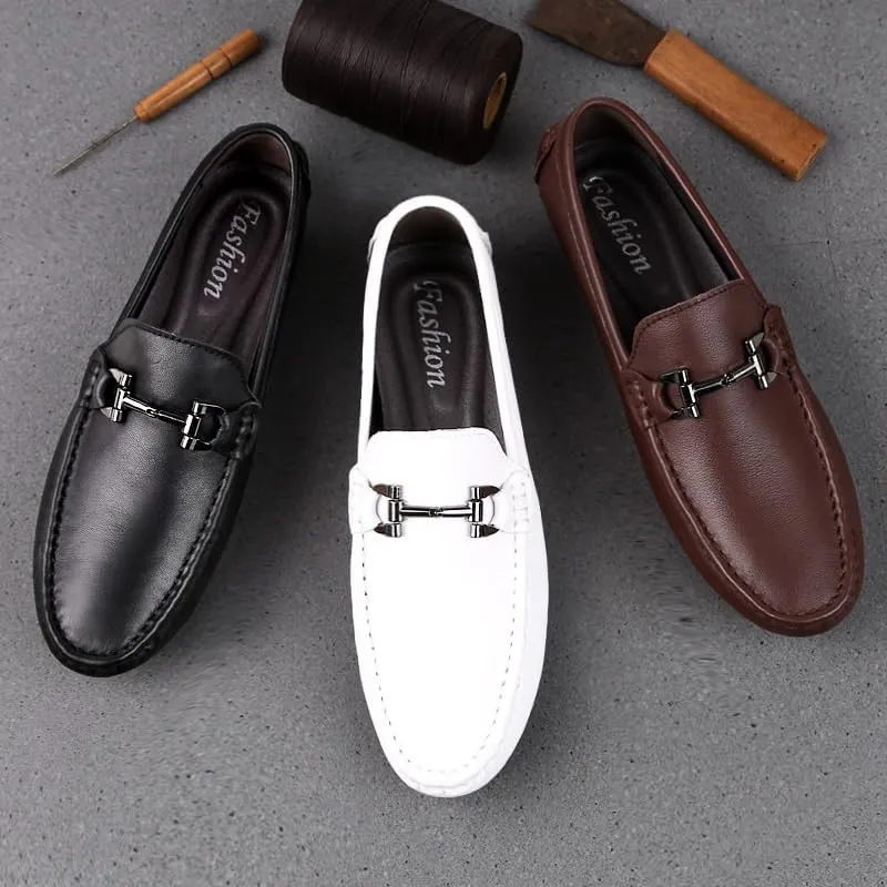 Classic Mens Loafers - PU Leather Round Toe Driving Shoes | Lightweight, Anti-Slip Sole for Wedding, Walking | Solid Color Slip-On Comfort