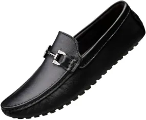 Classic Mens Loafers - PU Leather Round Toe Driving Shoes | Lightweight, Anti-Slip Sole for Wedding, Walking | Solid Color Slip-On Comfort