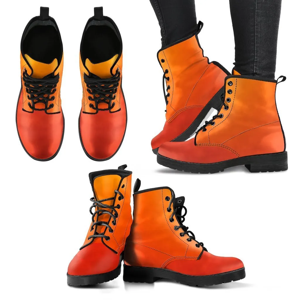 Combat Boots - Orange Ombre | Boho Shoes, Handmade Lace Up Boots, Vegan Leather Lace Up Boots Women, 90s Boots, 2000s Boots, Hipster Boots