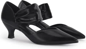 Coutgo Womens Low Kitten Heel Dress Shoes Pointed Toe Slip on Ankle Strap Cutout Elegant Party Wedding Pumps