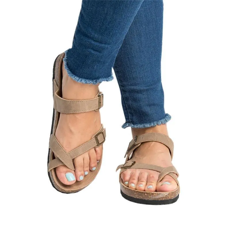Criss cross footbed sandals ring toe slides