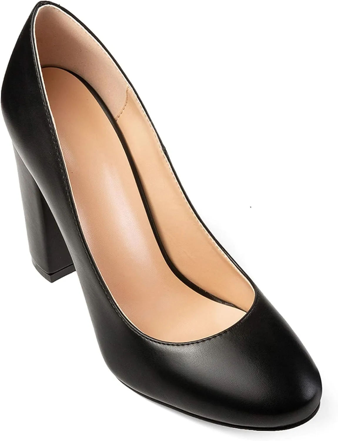 Eldof Women's Block Heel Pumps 4inches Round Toe Sexy Heels Elegant Comfort Classic High Heels Office Wedding Shoes