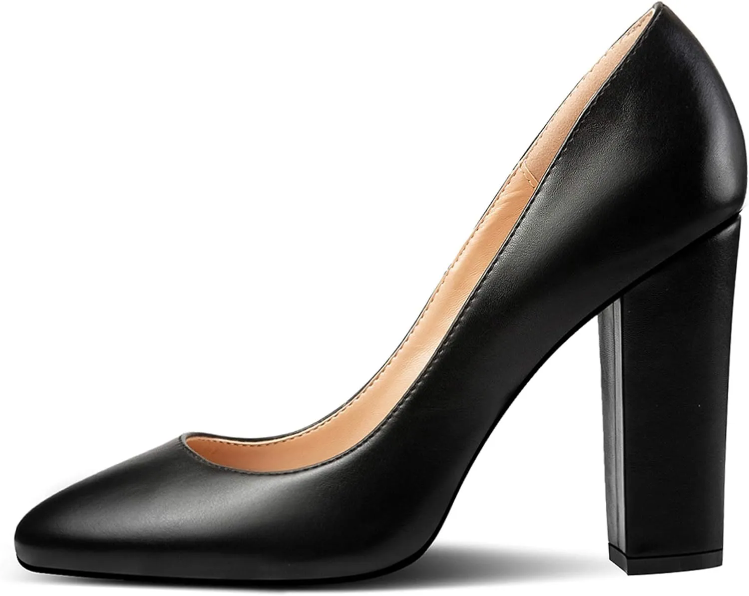 Eldof Women's Block Heel Pumps 4inches Round Toe Sexy Heels Elegant Comfort Classic High Heels Office Wedding Shoes