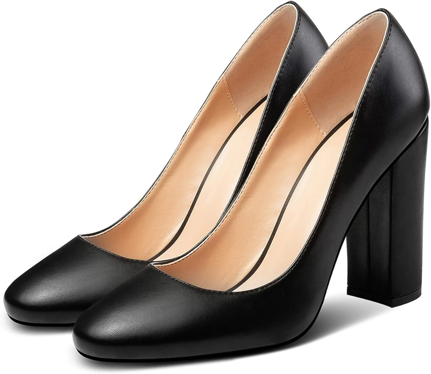 Eldof Women's Block Heel Pumps 4inches Round Toe Sexy Heels Elegant Comfort Classic High Heels Office Wedding Shoes