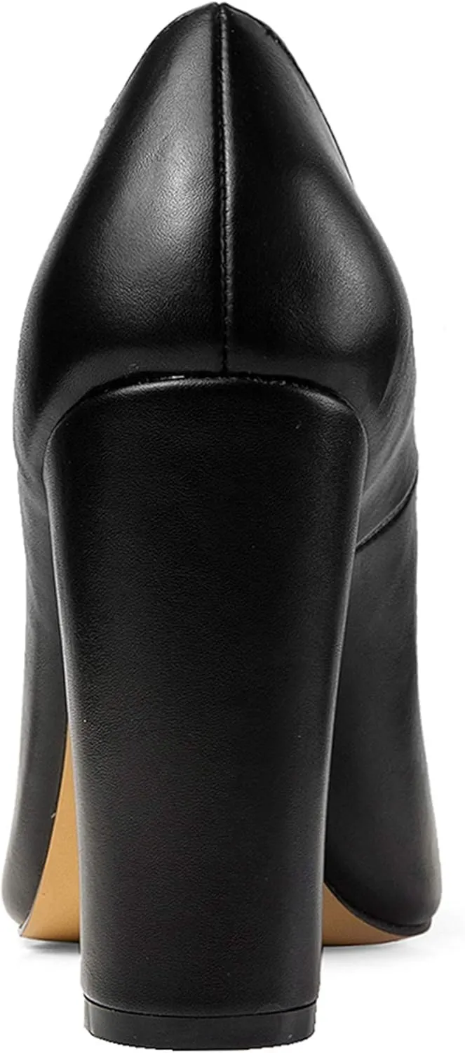 Eldof Women's Block Heel Pumps 4inches Round Toe Sexy Heels Elegant Comfort Classic High Heels Office Wedding Shoes