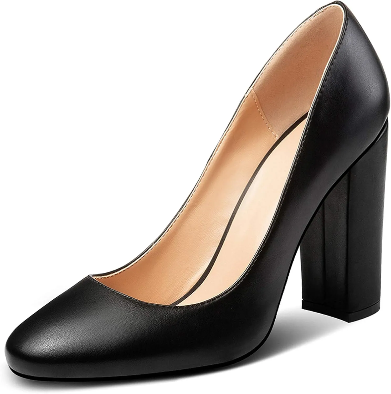 Eldof Women's Block Heel Pumps 4inches Round Toe Sexy Heels Elegant Comfort Classic High Heels Office Wedding Shoes