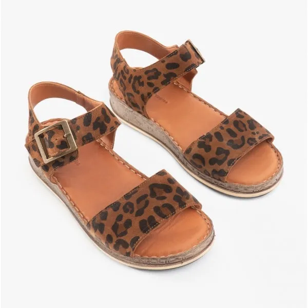 ELLIE Ladies Suede Sandals Leopard