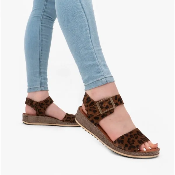 ELLIE Ladies Suede Sandals Leopard