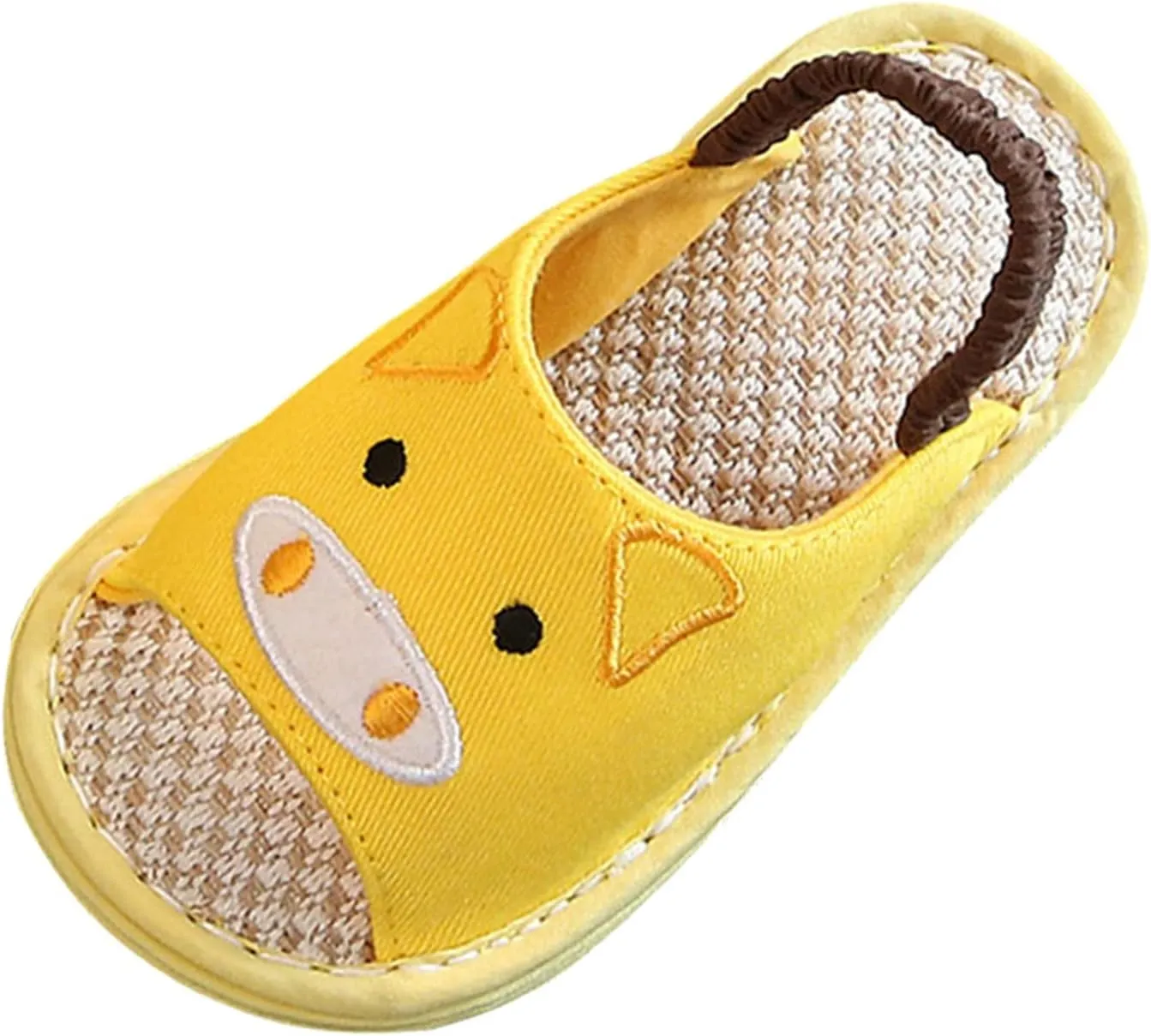 Gaoqi Children Shoes Flat Soft Cotton Sandals Indoor Cartoon Comfortable Soft Linen Slippers Sandals Toddler Girl Sandals 6 (Yellow, 5.5-6 Years Little Child)