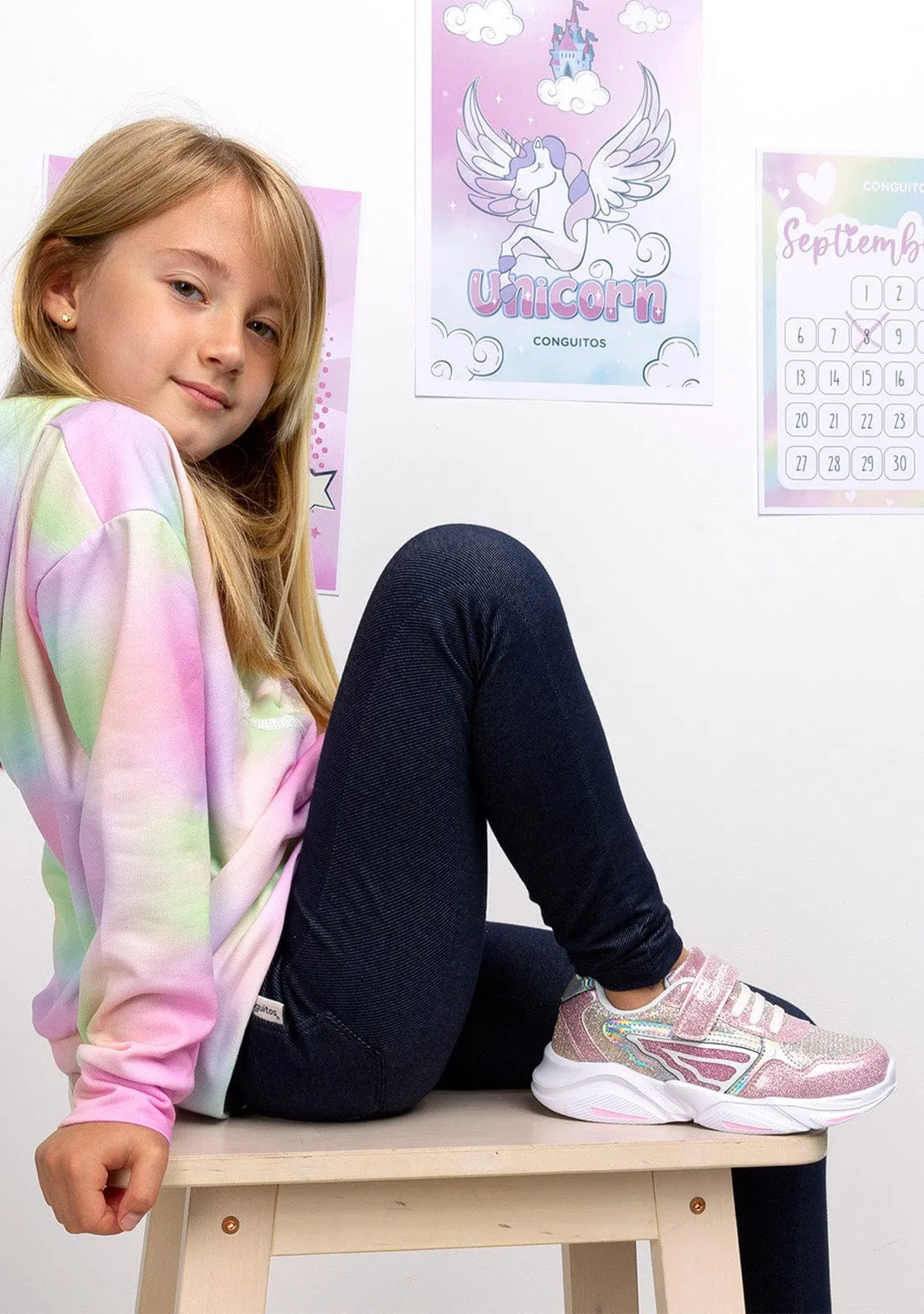 Girl's Pink With Lights Sneakers Glitter