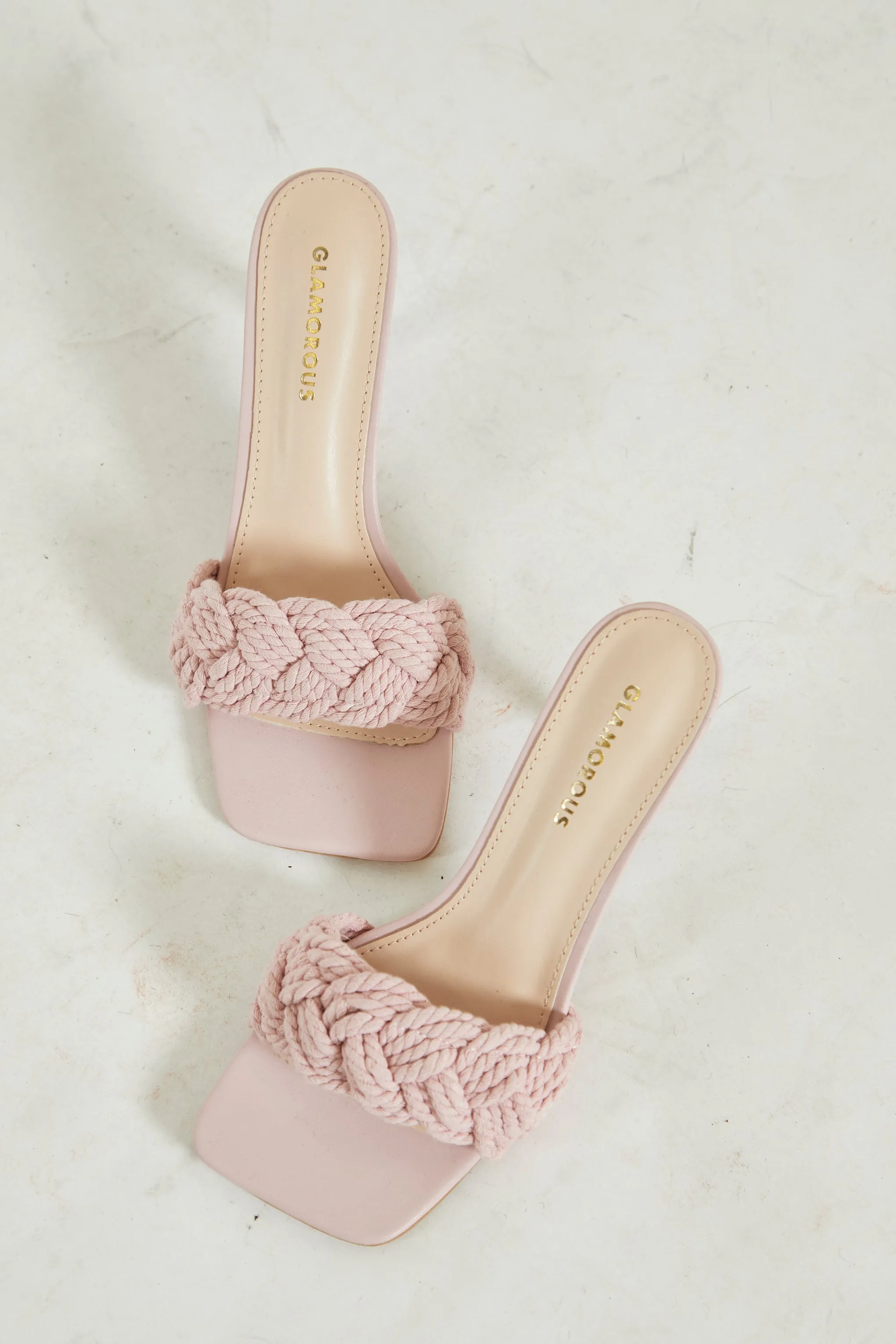 Glamorous Pink Braided Strap Heeled Mules