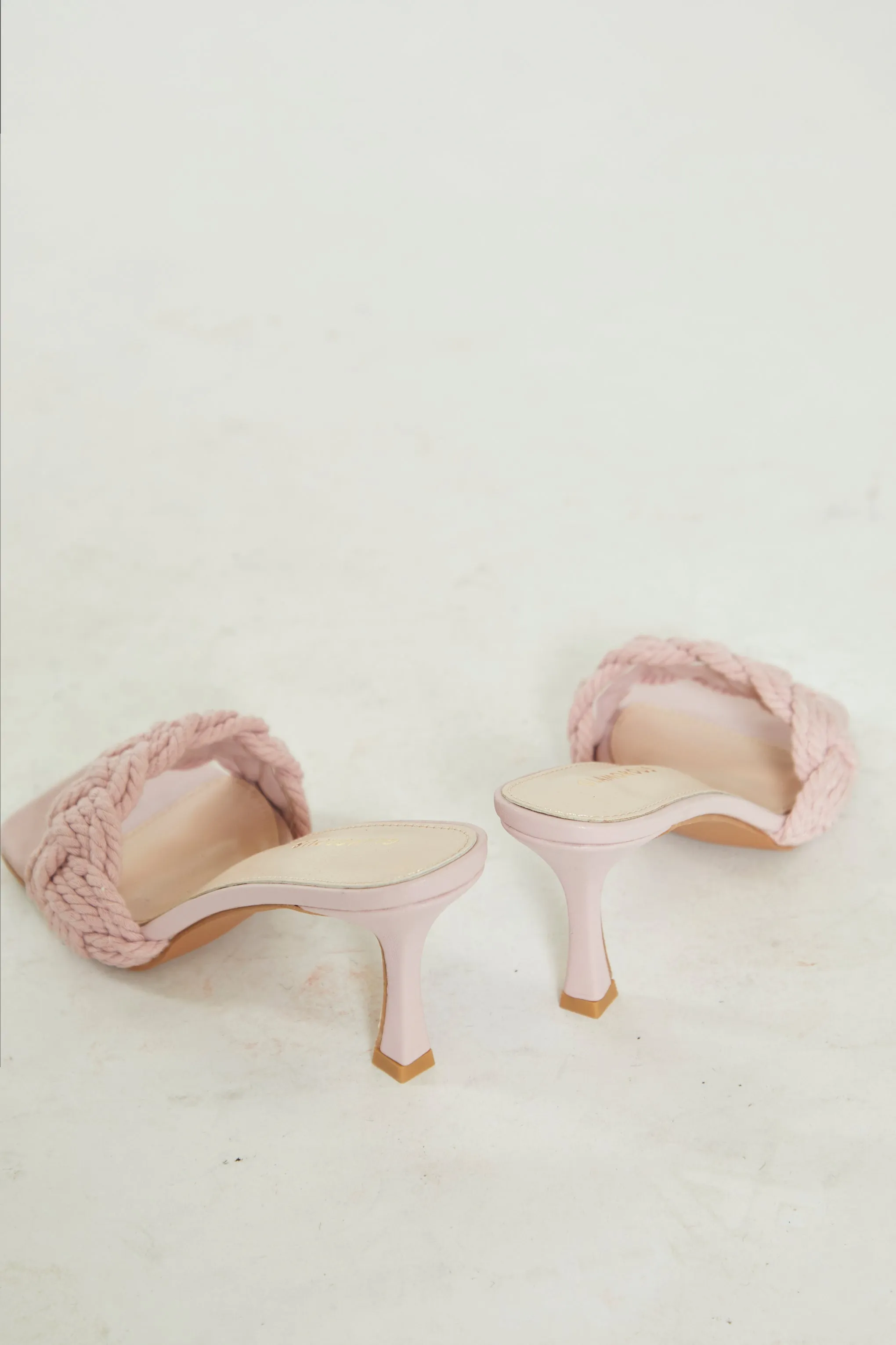Glamorous Pink Braided Strap Heeled Mules