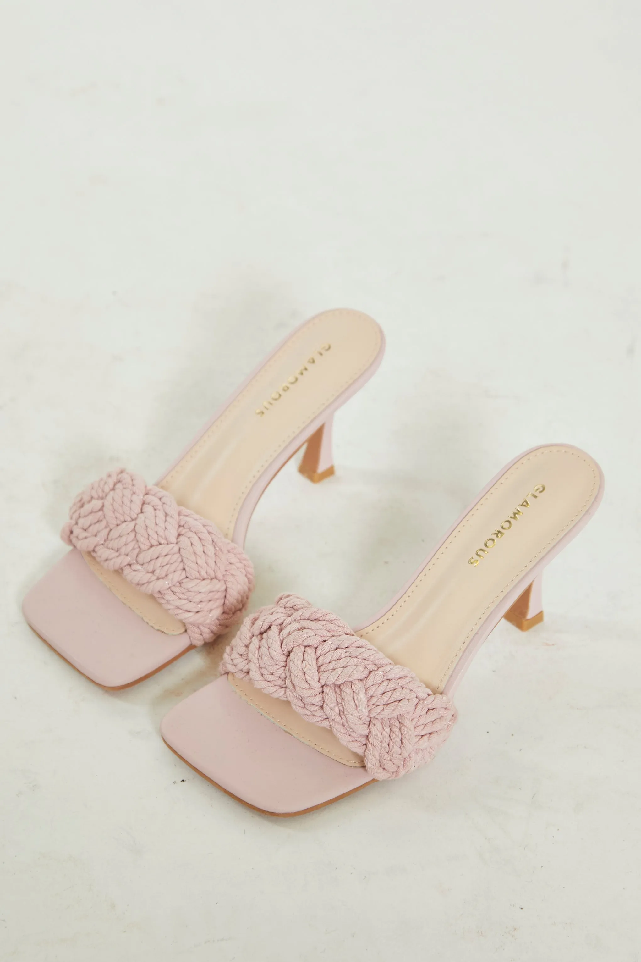 Glamorous Pink Braided Strap Heeled Mules
