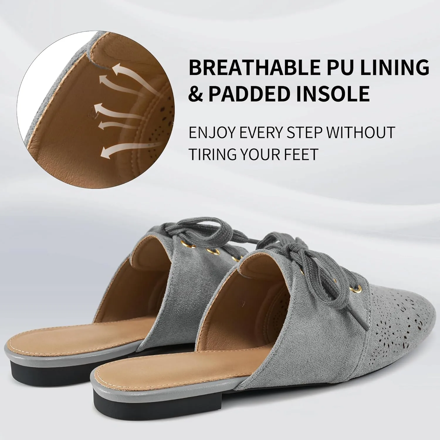 HARENCE Mules for Women Casual Flats: Comfortable Round Toe Slip on Backless Mule Dressy Business Office Flat Shoes
