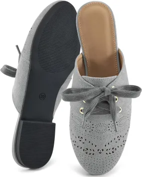 HARENCE Mules for Women Casual Flats: Comfortable Round Toe Slip on Backless Mule Dressy Business Office Flat Shoes