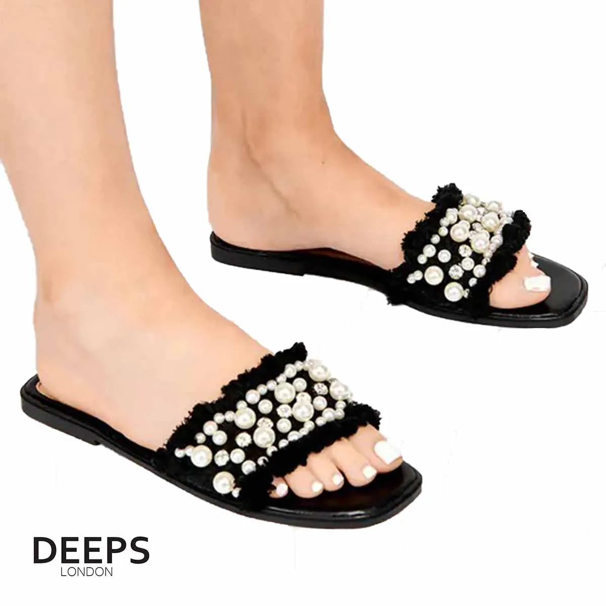 INEZ OPEN TOE DIAMANTE STUDDED SLIP ON SLIDER SANDALS