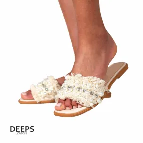 INEZ OPEN TOE DIAMANTE STUDDED SLIP ON SLIDER SANDALS