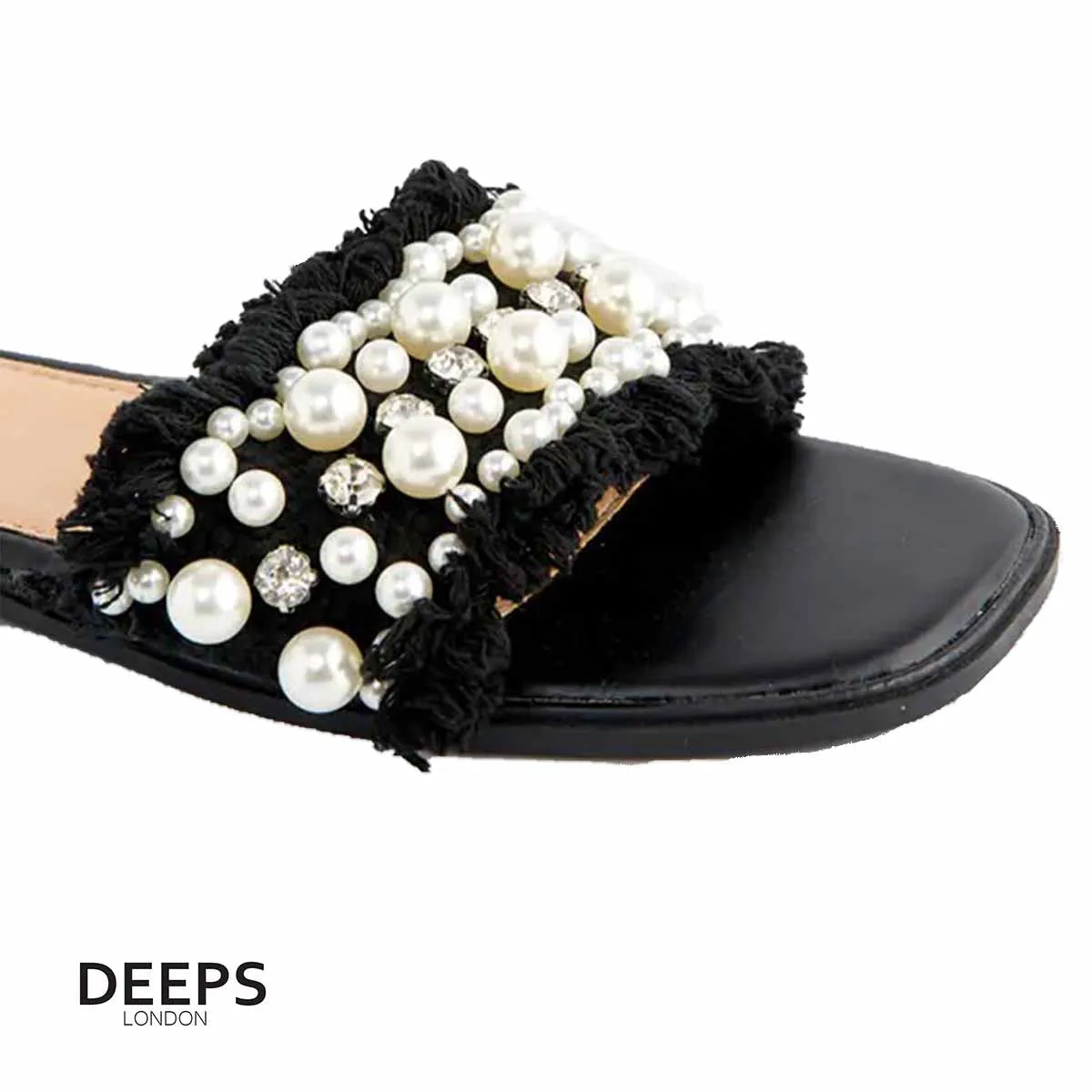 INEZ OPEN TOE DIAMANTE STUDDED SLIP ON SLIDER SANDALS