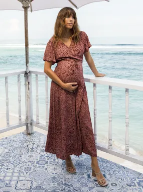 Isabella Rust Leopard Print Maternity & Nursing Maxi Dress