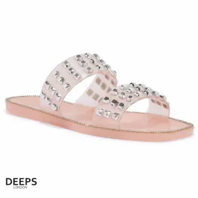 KARLA STUDDED DOUBLE STRAP JELLY SLIDES