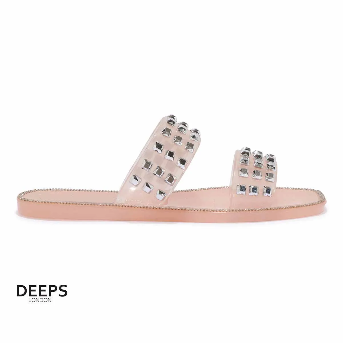 KARLA STUDDED DOUBLE STRAP JELLY SLIDES