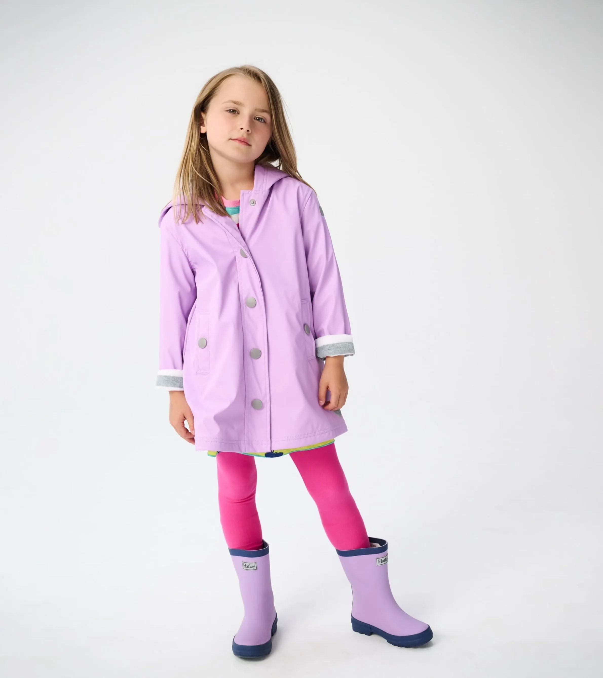 Kids Lilac And Navy Matte Rain Boots