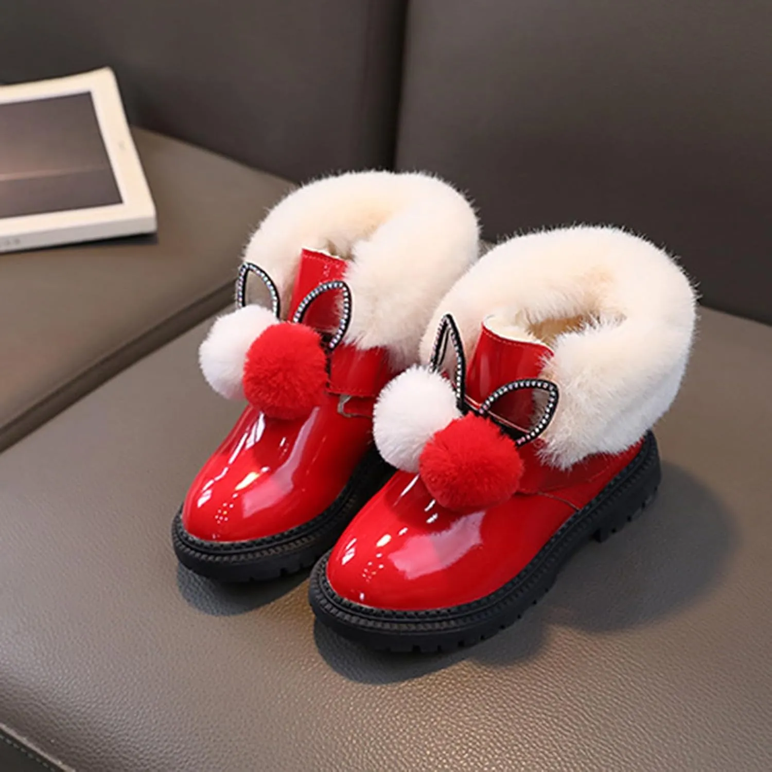 Kids Winter Boots Snow Boots for Girls Warm Cozy Fuzzy Non-Slip Comfy Cute Durable Outdoor Princess Faux Fur Lined Boots